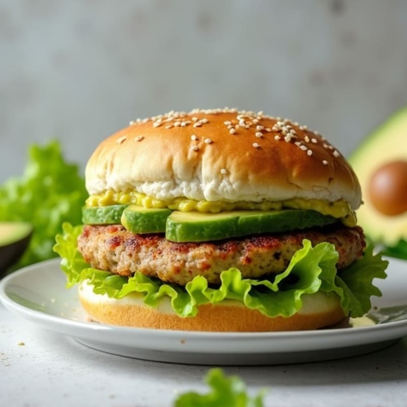 Lean Turkey Burger with Crispy Lettuce Wrap and Zesty Avocado Cream