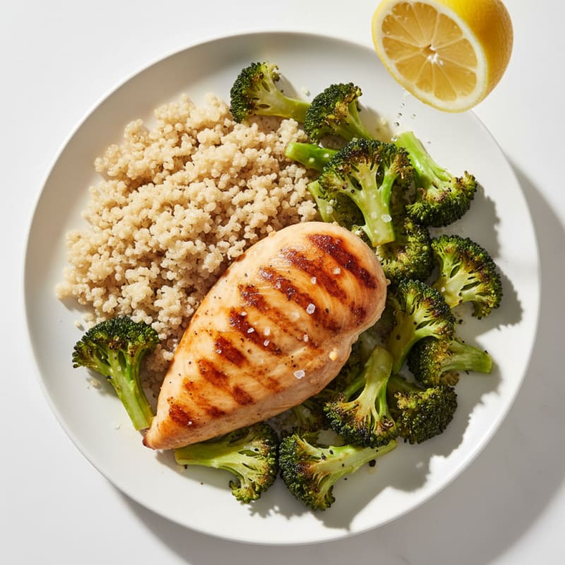 Grilled Chicken Breast with Roasted Broccoli and Quinoa