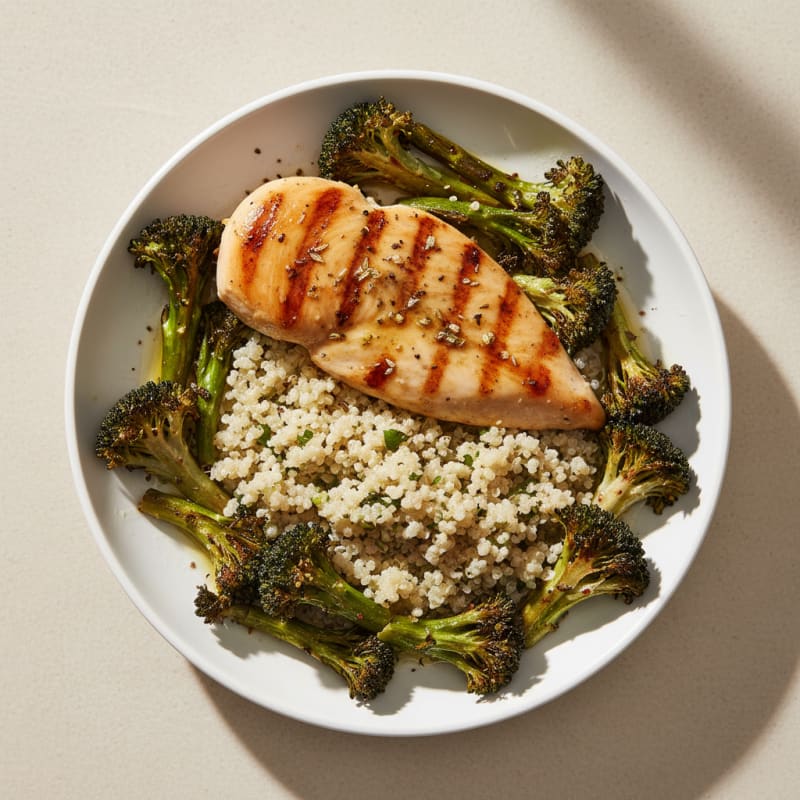 Grilled Chicken Breast with Roasted Broccoli and Quinoa