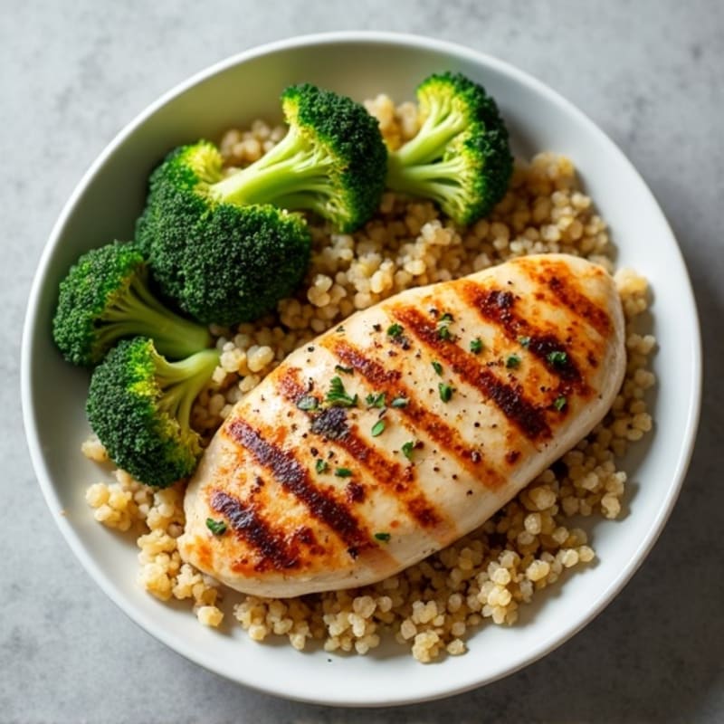 Grilled Chicken Breast with Quinoa and Roasted Broccoli