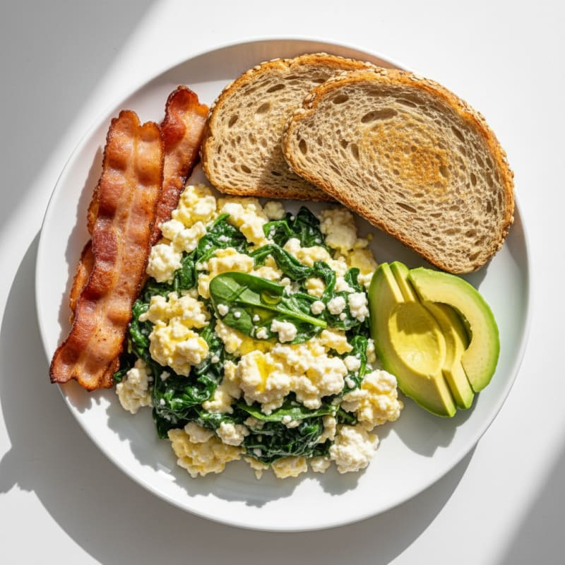 Cottage Cheese Scramble with Spinach and Turkey Bacon
