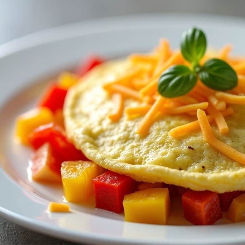 Fluffy Egg Omelet with Sautéed Bell Peppers and Onions