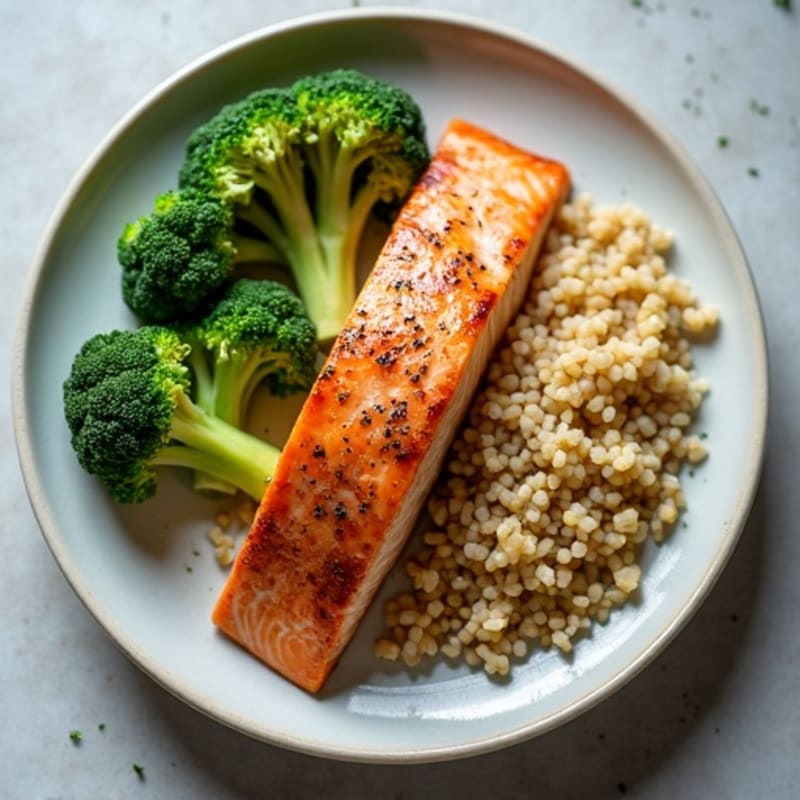 Seared Salmon with Steamed Broccoli and Quinoa