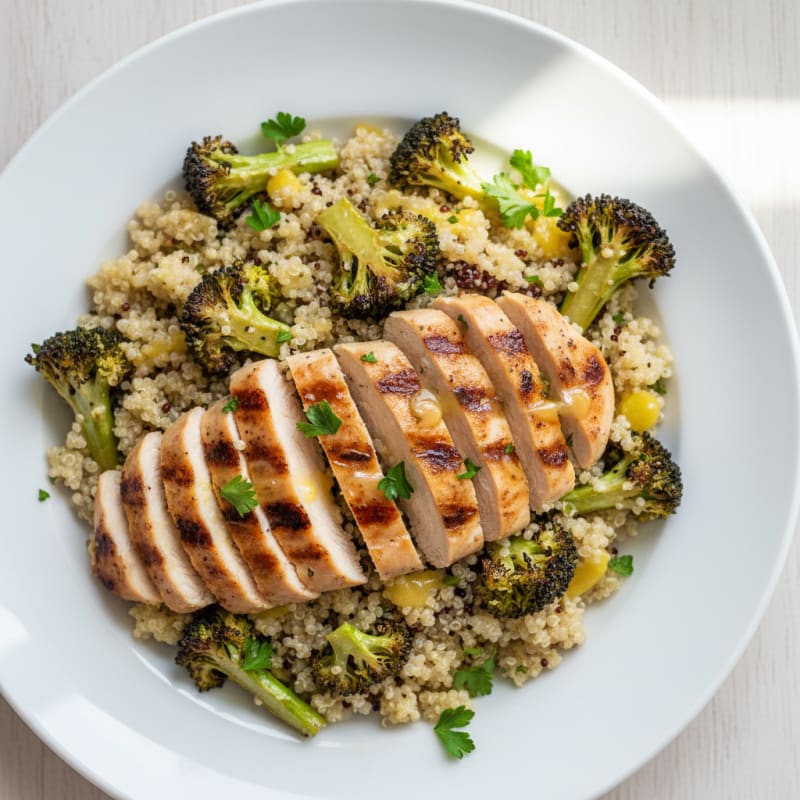 Grilled Chicken and Quinoa Salad with Roasted Broccoli