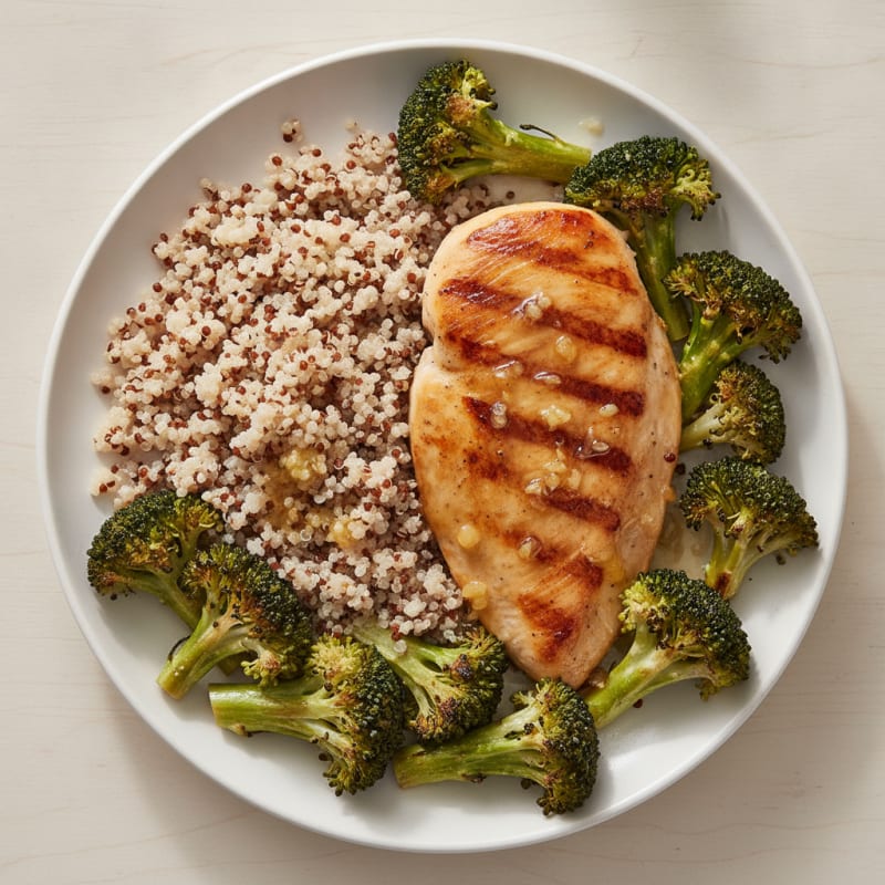 Grilled Chicken Breast with Roasted Broccoli and Quinoa