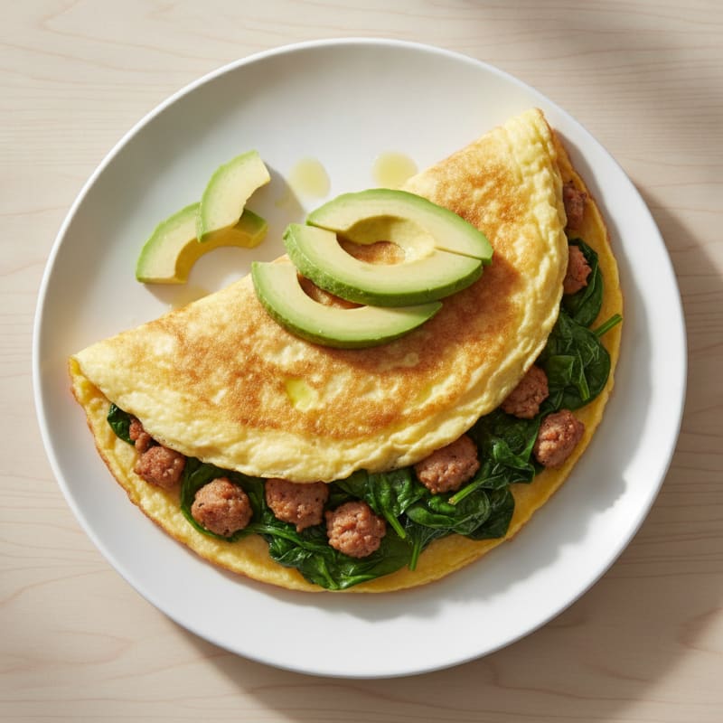 Egg White Spinach Omelette with Turkey Sausage