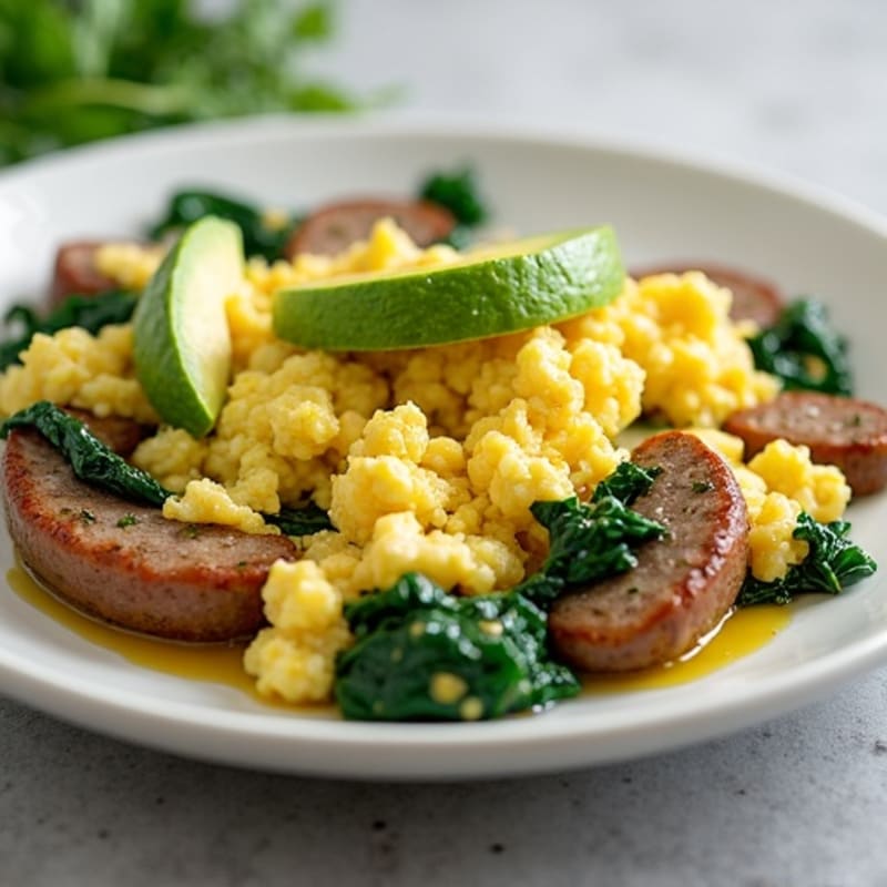 Egg White Scramble with Spinach and Turkey Sausage