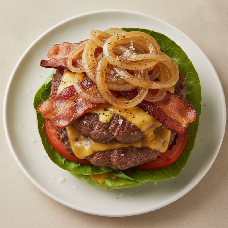 Double Bacon Cheeseburger with Caramelized Onions