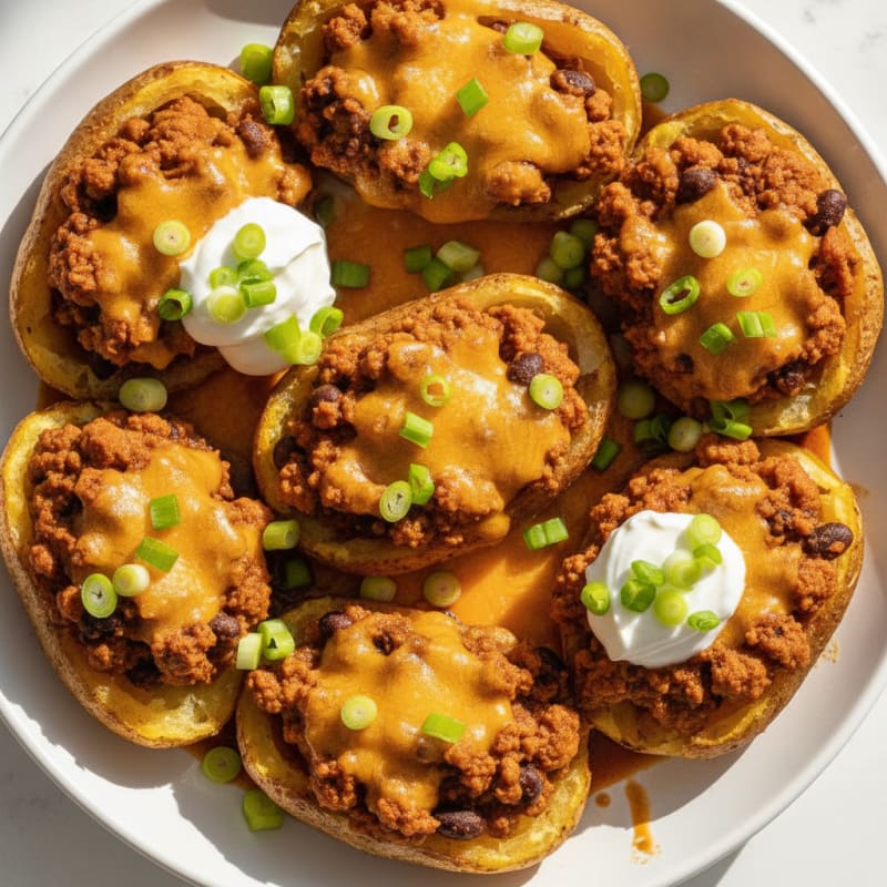 Loaded Chili Cheese Potato Skins