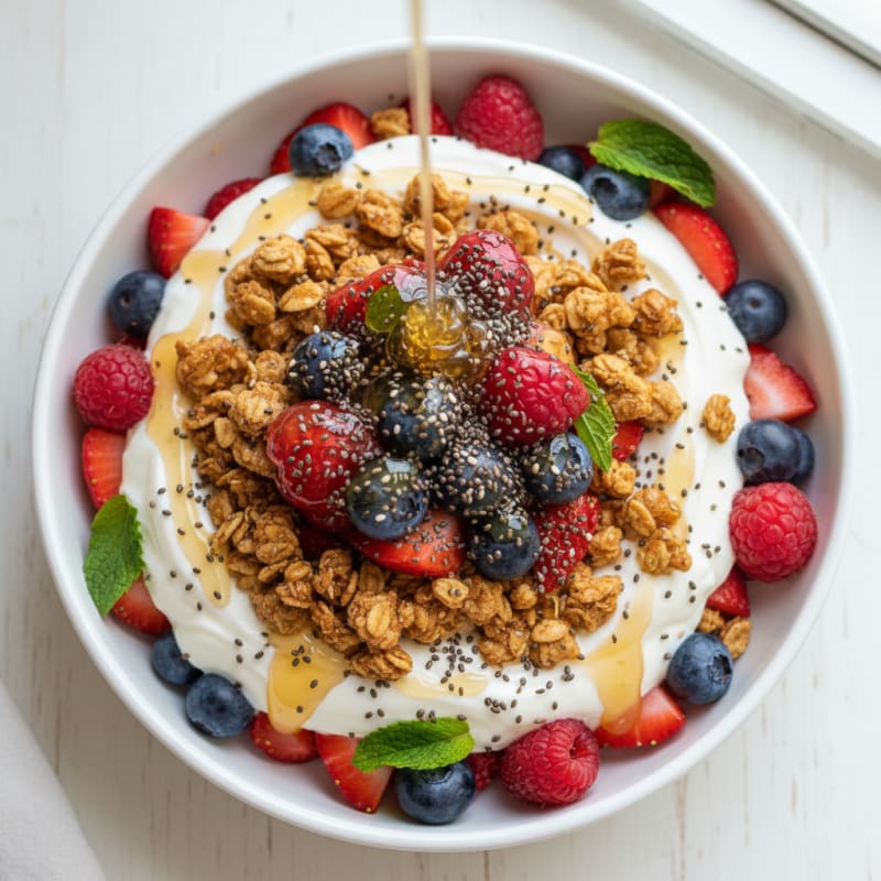Creamy Greek Yogurt Parfait with Protein Granola and Berries