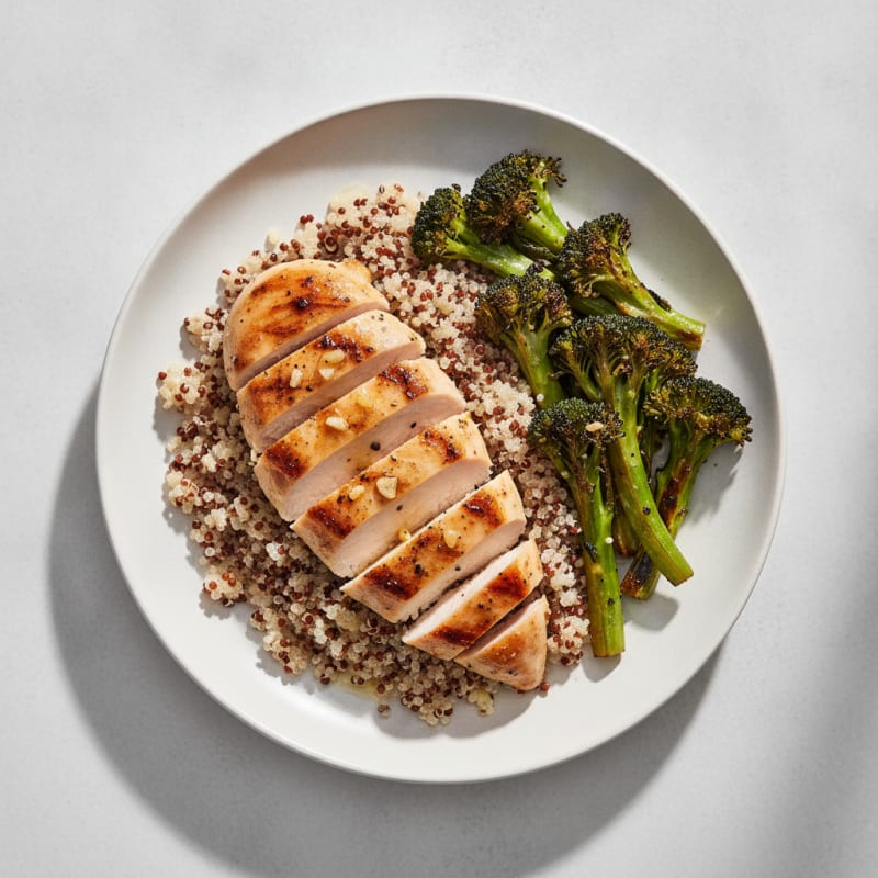 Grilled Chicken Breast with Quinoa and Roasted Broccoli