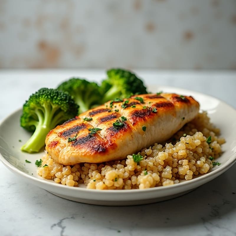 Grilled Chicken Breast with Quinoa and Steamed Broccoli