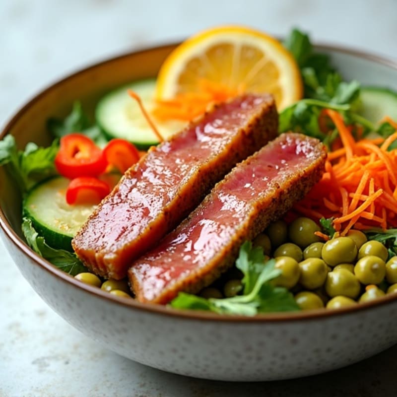 Fresh Tuna and Crispy Vegetable Bowl with Citrus-Ginger Dressing