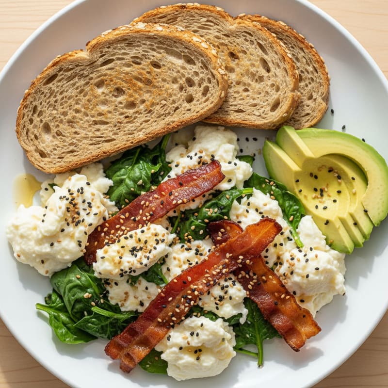 Egg White Scramble with Spinach and Turkey Bacon