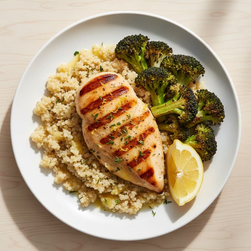 Grilled Chicken Breast with Quinoa and Roasted Broccoli