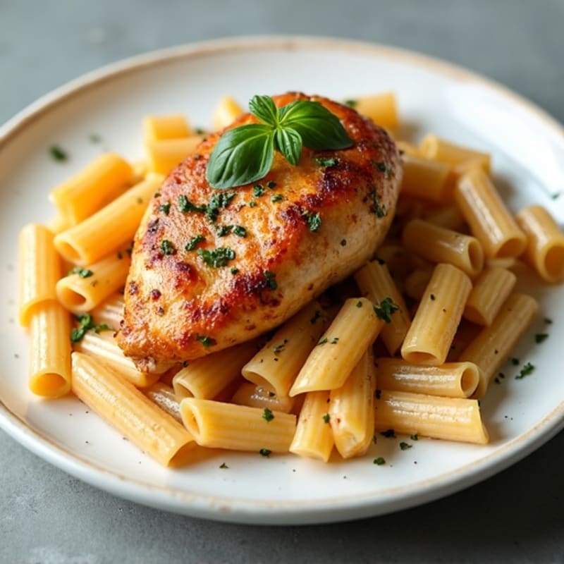 Spicy Garlic-Herb Chicken with Creamy Whole Wheat Pasta