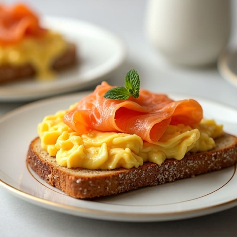 Smoked Salmon Creamy Scramble on Whole Grain Toast