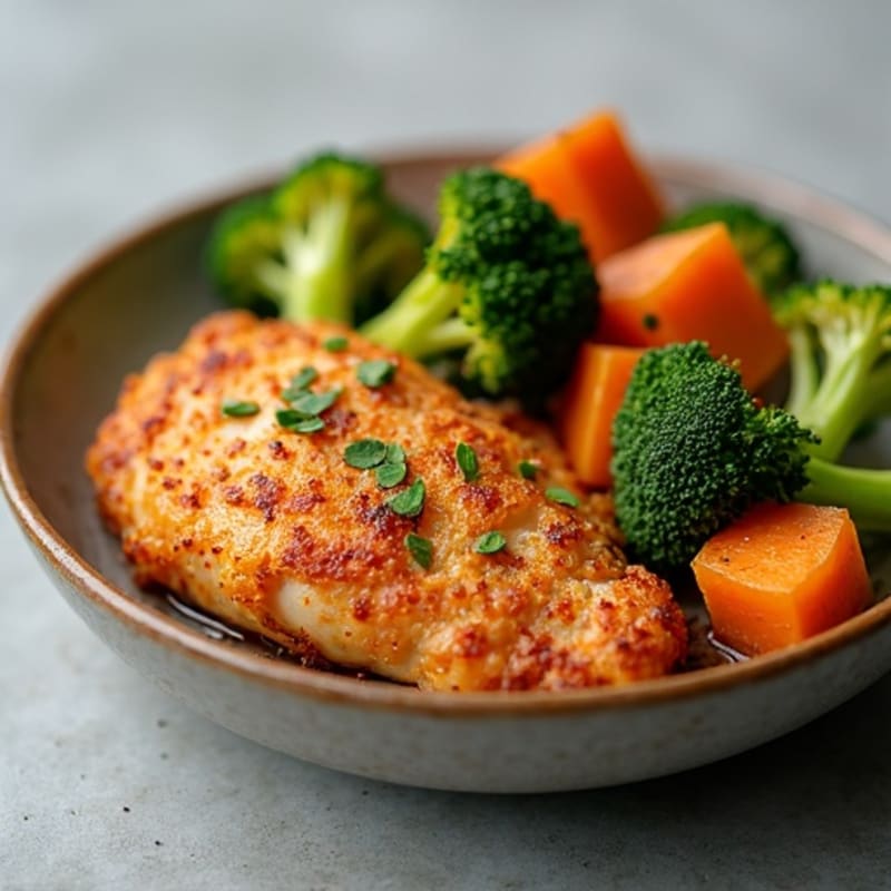 Crispy Baked Chicken with Roasted Broccoli and Sweet Potatoes