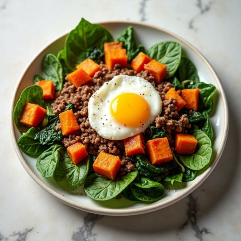 Lean Ground Beef and Roasted Sweet Potato Skillet