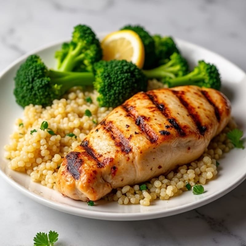 Grilled Chicken Breast with Roasted Broccoli and Quinoa