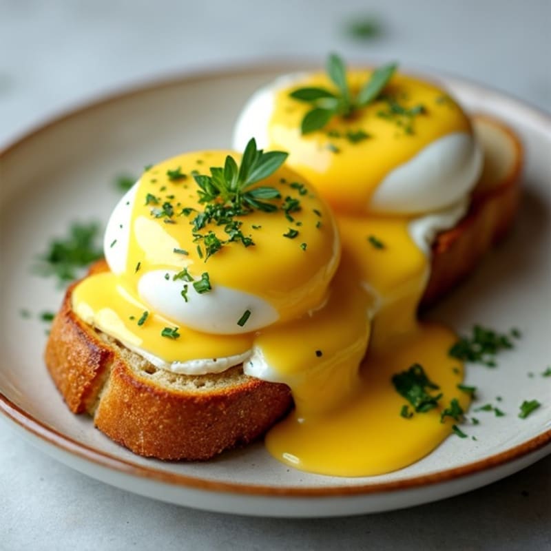 Herb-Poached Eggs with Hollandaise on Toasted Sourdough