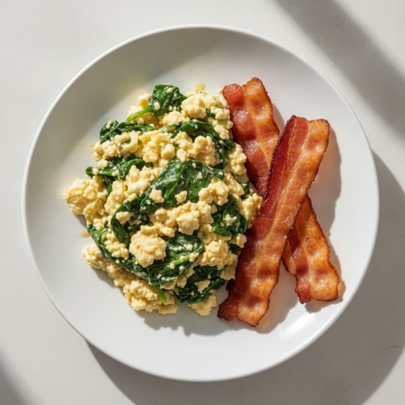 Cottage Cheese Scramble with Spinach and Turkey Bacon