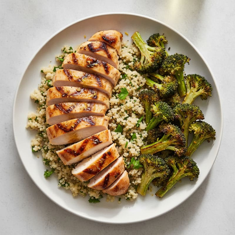 Grilled Chicken Breast with Quinoa and Roasted Broccoli