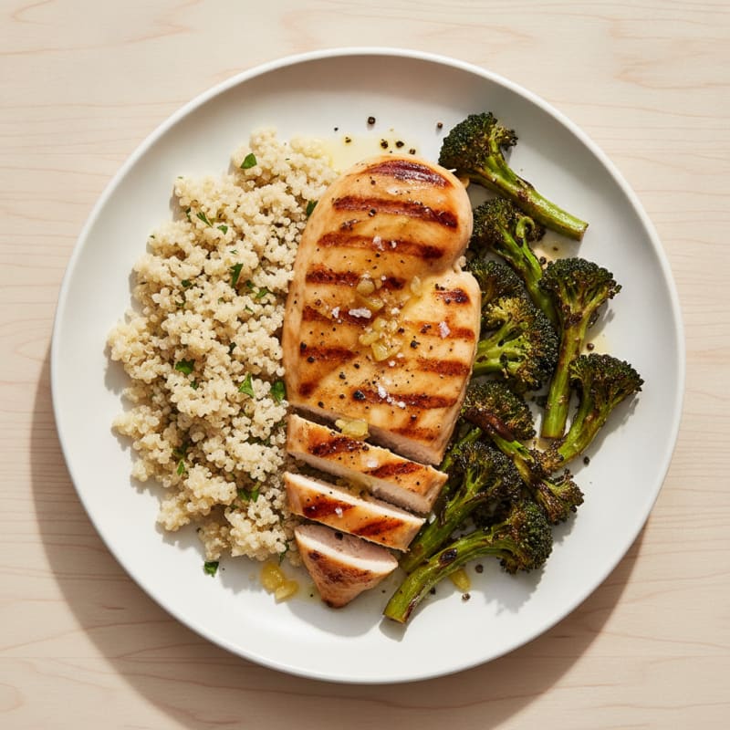 Grilled Chicken Breast with Quinoa and Roasted Broccoli