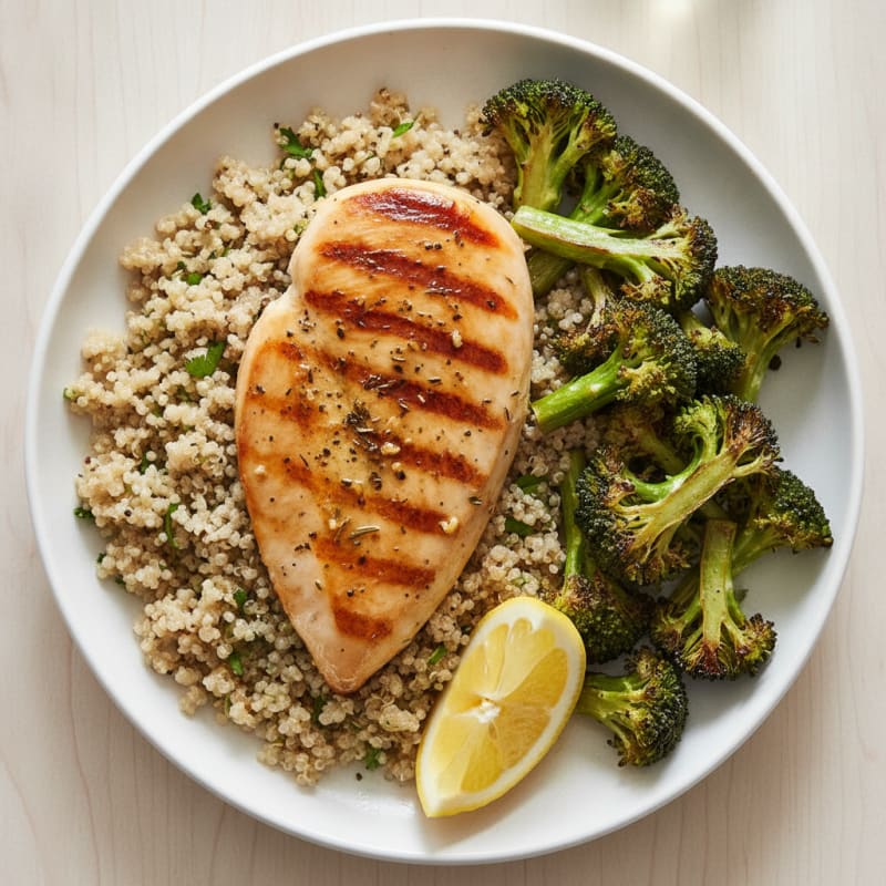 Grilled Chicken Breast with Quinoa and Roasted Broccoli