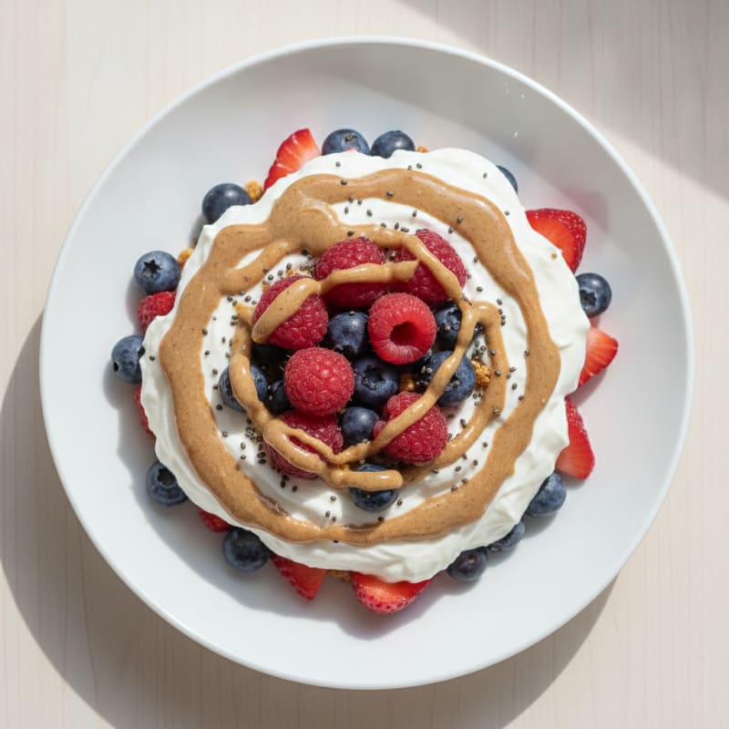 Greek Yogurt Protein Parfait with Mixed Berries and Almond Butter
