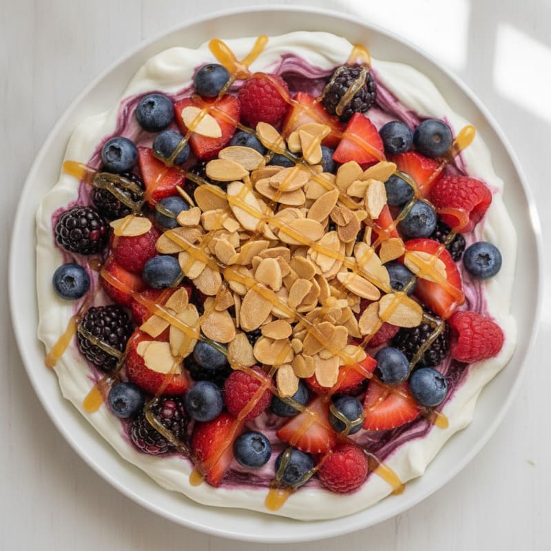 Greek Yogurt Protein Parfait with Mixed Berries and Almonds