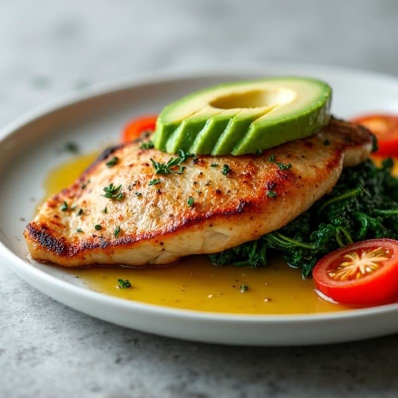 Herb-Roasted Chicken Breast with Sautéed Greens and Tomato