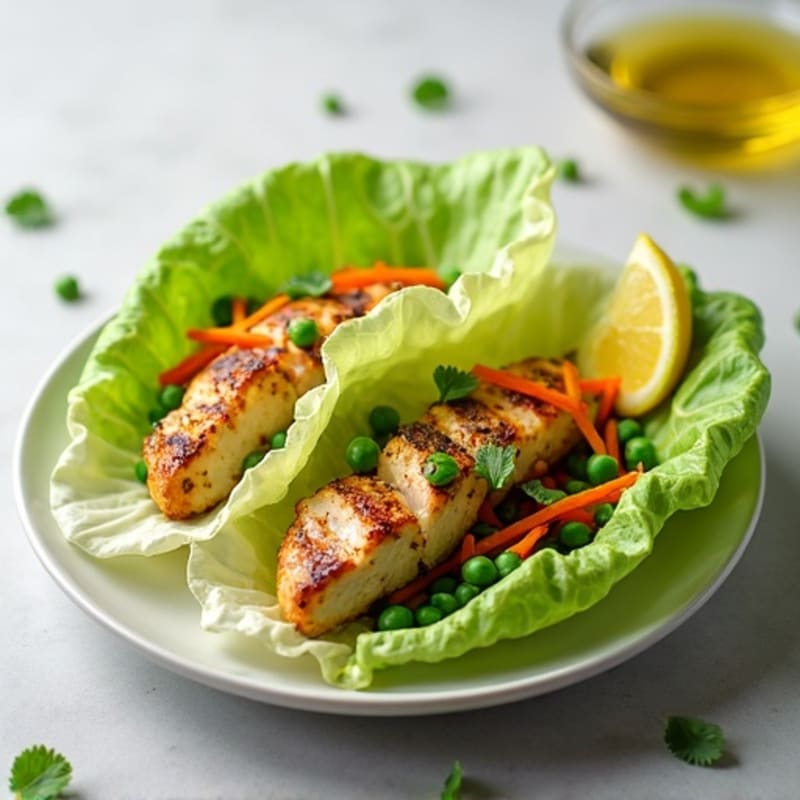 Grilled Chicken Lettuce Wraps with Peas and Carrots