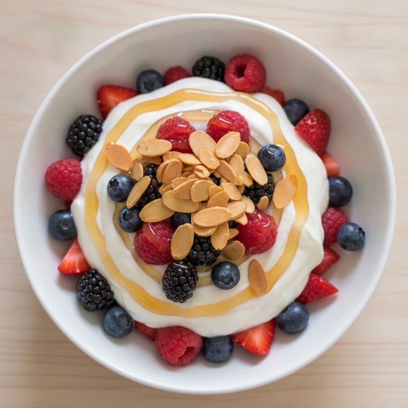 Creamy Greek Yogurt Parfait with Mixed Berries and Almonds