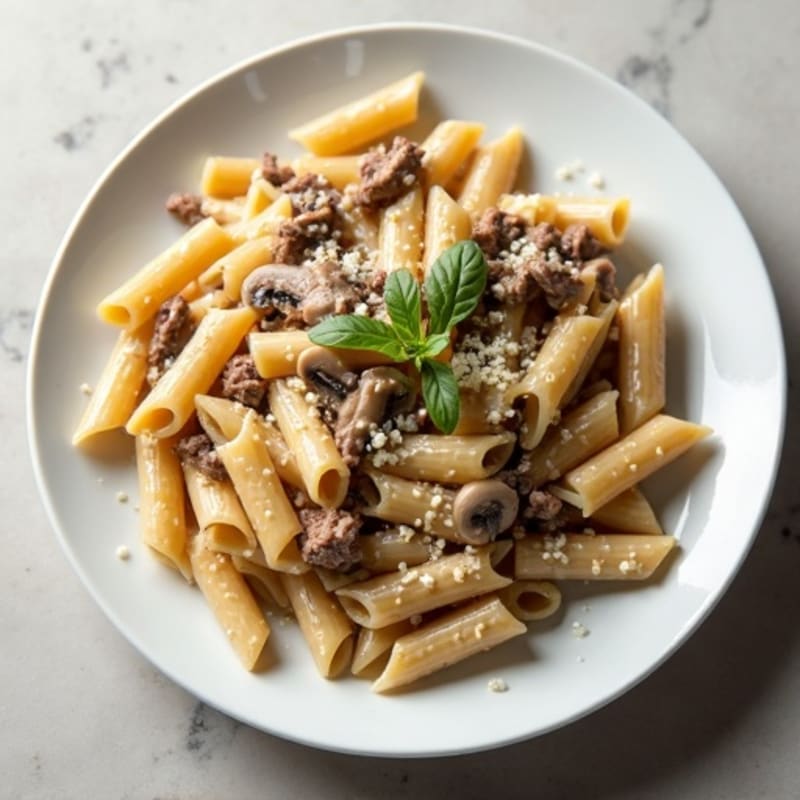Lighter Creamy Beef Mushroom Pasta