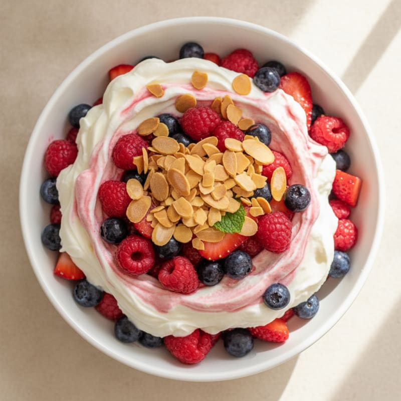 Greek Yogurt Protein Parfait with Mixed Berries and Almonds