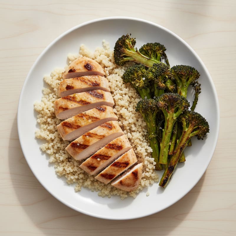 Grilled Chicken Breast with Quinoa and Roasted Broccoli