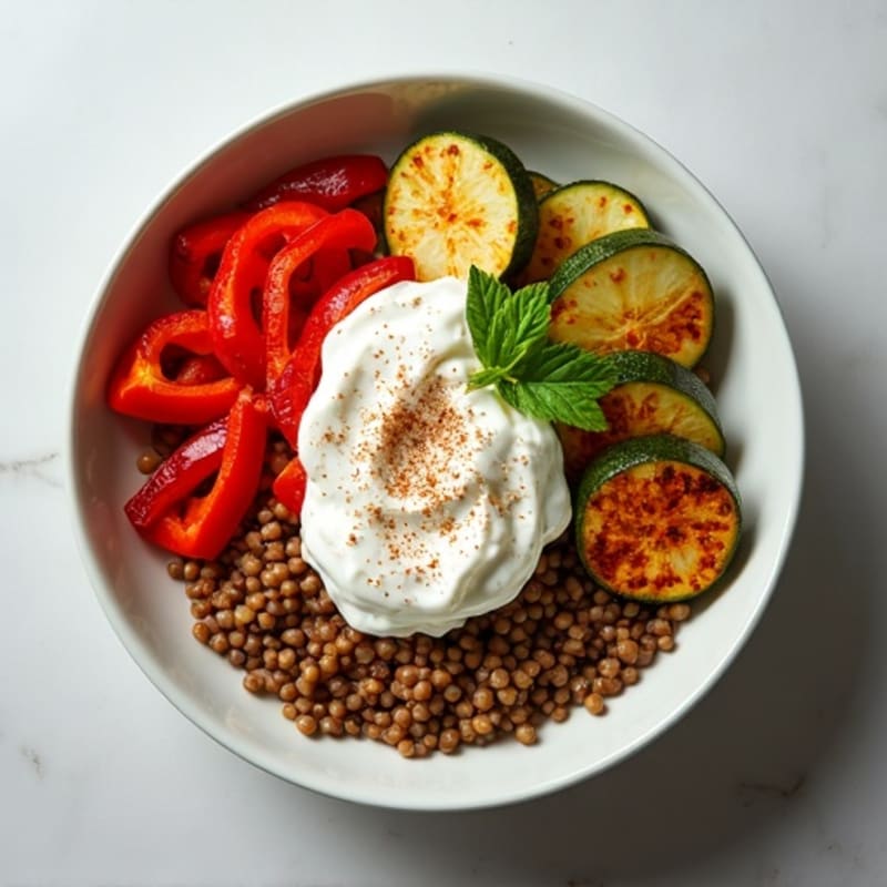 Creamy Spiced Lentil and Roasted Vegetable Bowl