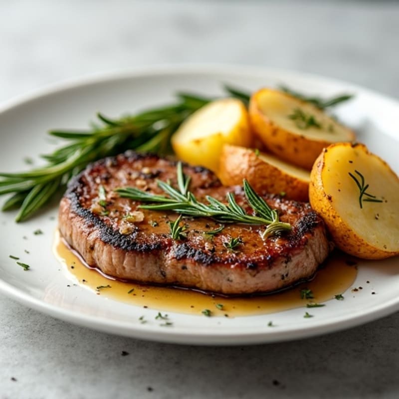 Herb-Garlic Butter Seared Steak with Roasted Rosemary Potatoes