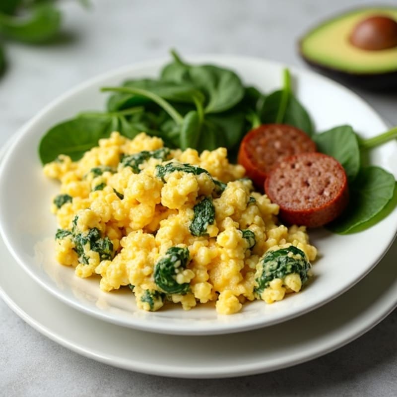 Egg White Spinach Scramble with Turkey Sausage