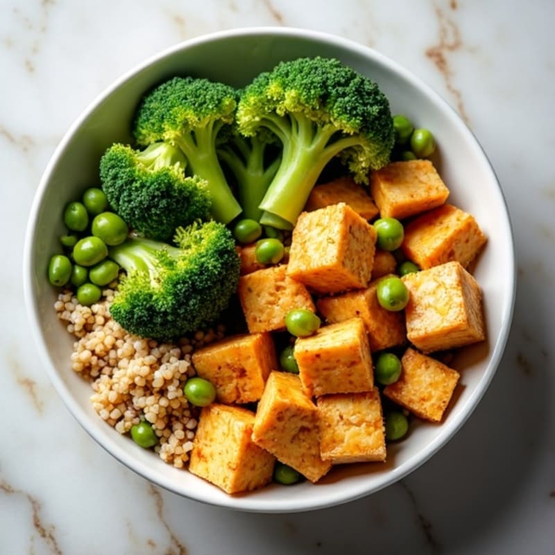 Crispy Tofu Power Bowl with Quinoa and Roasted Broccoli