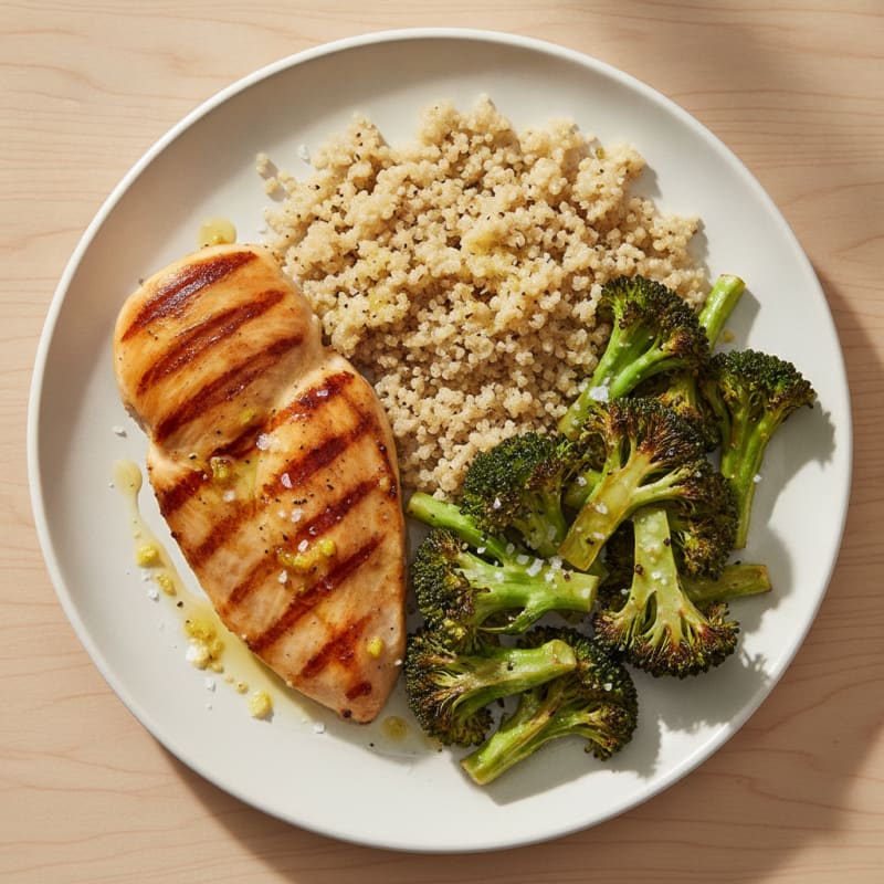 Grilled Chicken Breast with Quinoa and Roasted Broccoli