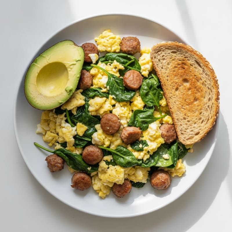 Egg White Scramble with Turkey Sausage and Spinach