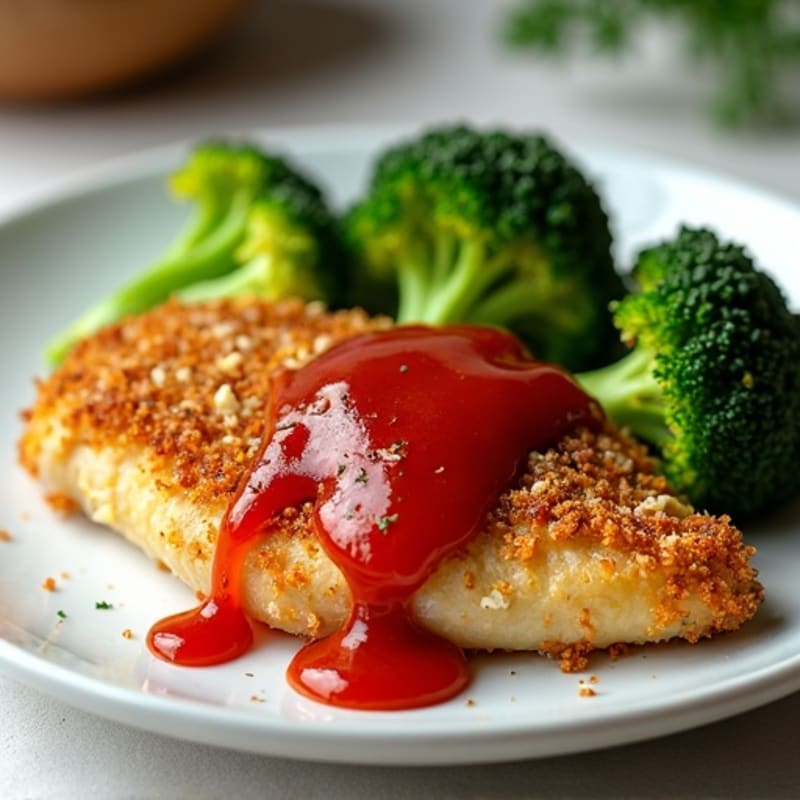 Healthy Crispy Chicken Parmesan with Roasted Broccoli