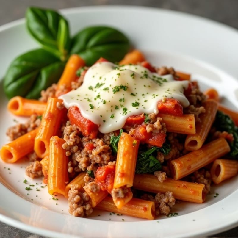 Healthy Baked Ziti with Lean Ground Beef and Fresh Spinach