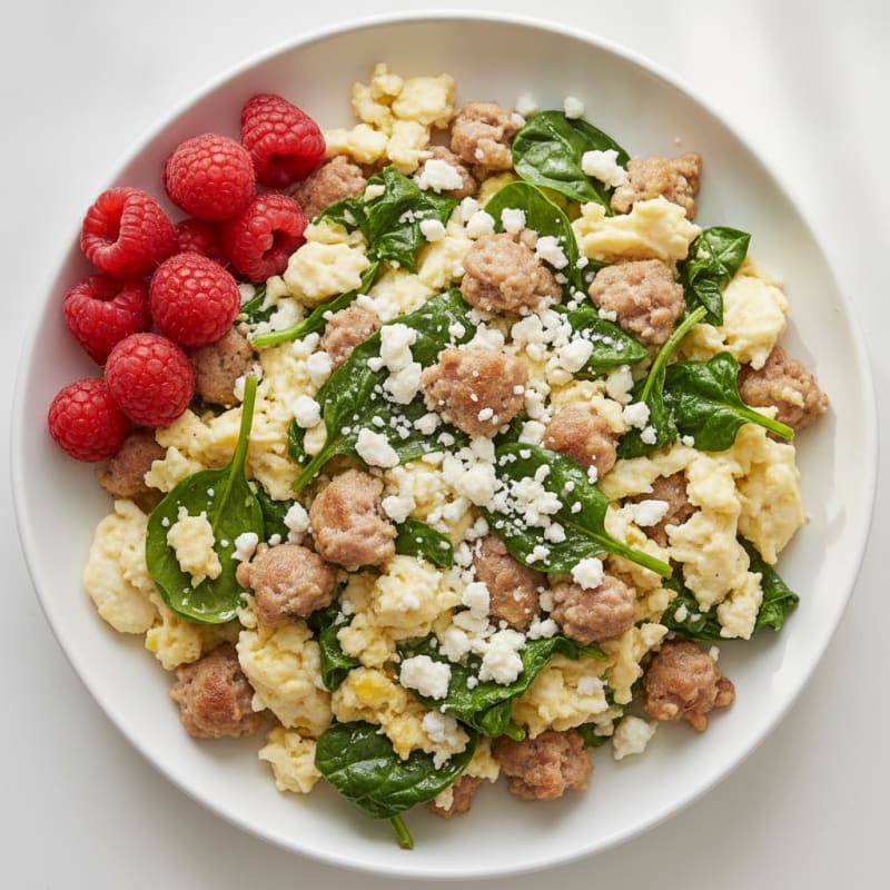 Egg White and Turkey Sausage Scramble with Spinach and Feta