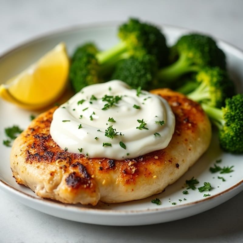 Creamy Lemon Garlic Chicken with Roasted Broccoli Florets