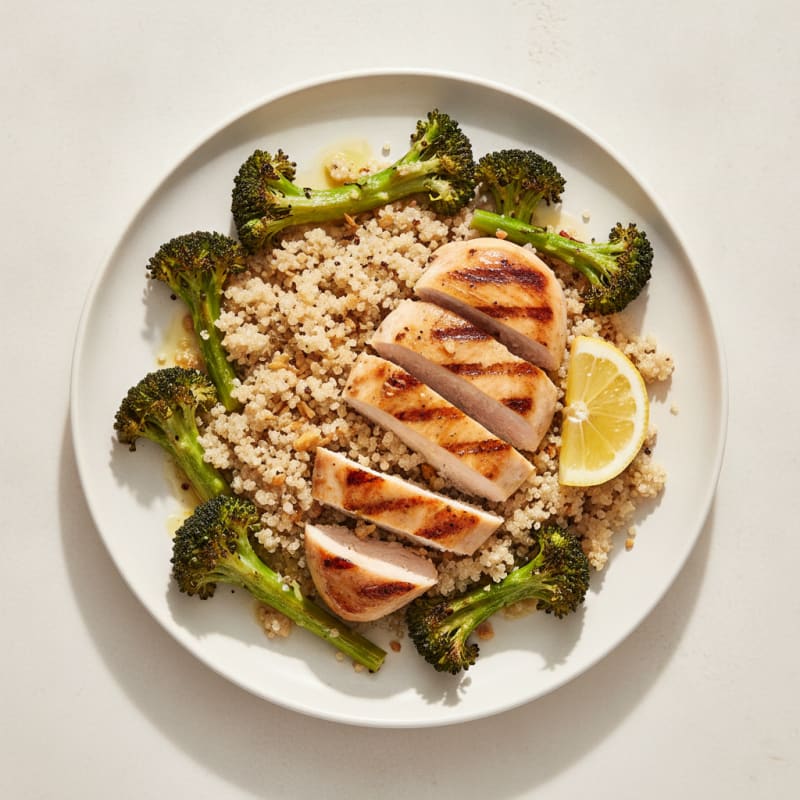 Grilled Chicken Breast with Roasted Broccoli and Quinoa