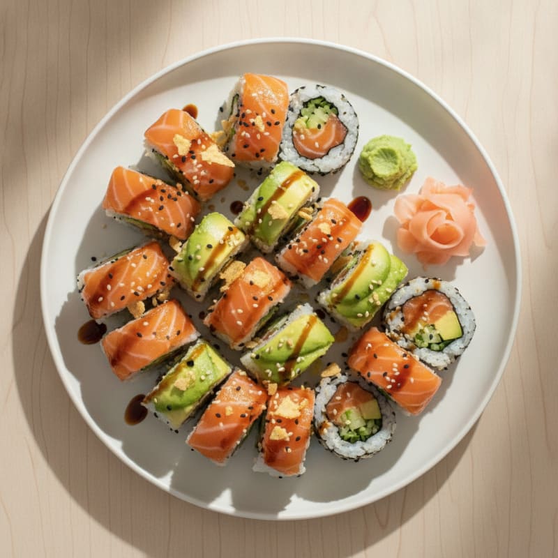 Fresh Salmon & Avocado Sushi Rolls