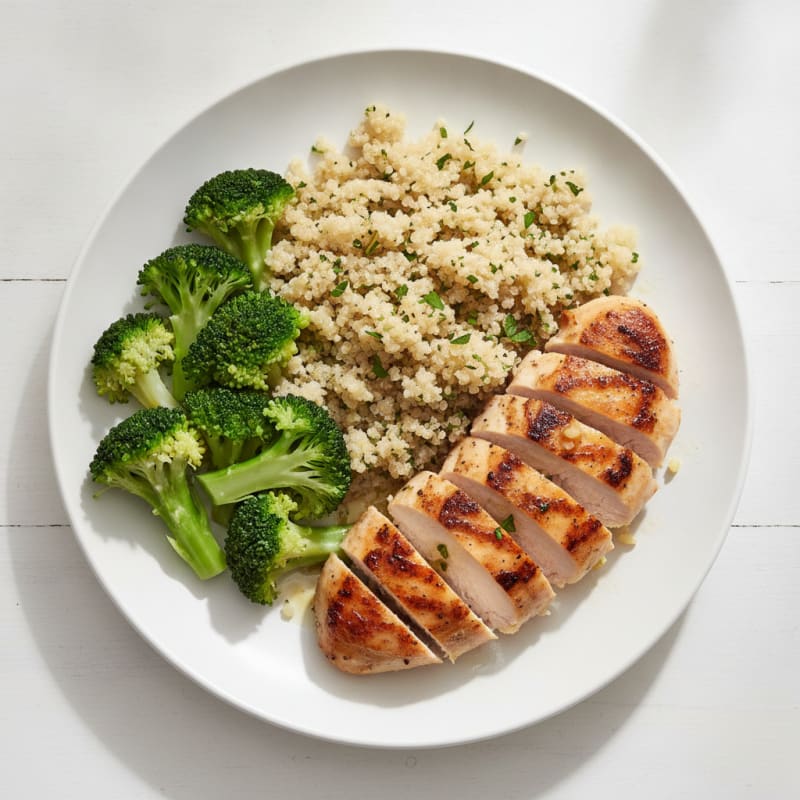 Grilled Chicken Breast with Quinoa and Steamed Broccoli